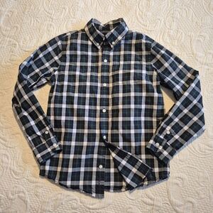 Janie and Jack boys size 8 navy, green white plaid button down shirt VGUC 2022
